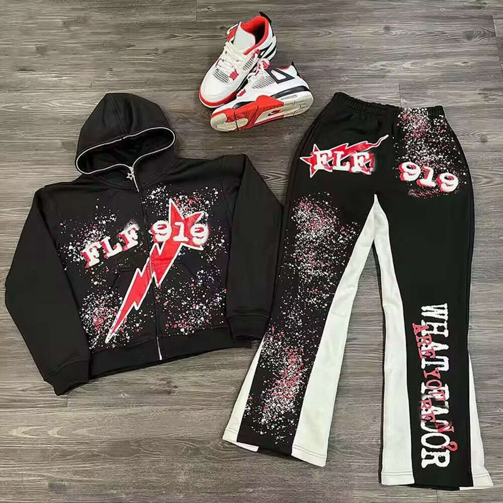 Men's Tracksuit Trendy Men's And Women's Hoodies Two-Piece Set American Heavy Industry Sportswear