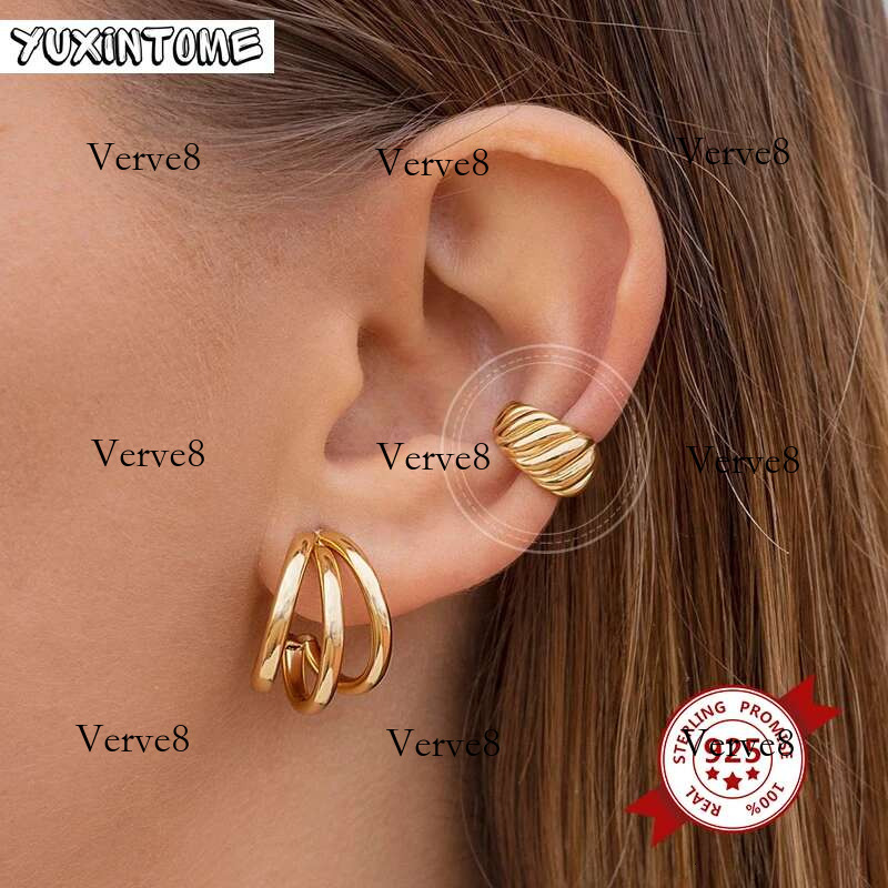 1PC Gold-Plated Sier Metal Punk Clip Earrings Europe and America Piercing Ear Cuff Female C-Shape Crystal Earring