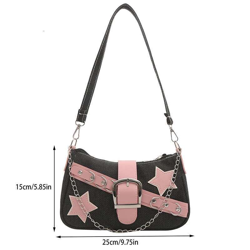 Handbags Y2k Women's Stars Pattern Cool Girls Underarm Bag Fashion Canvas Female Small Shoulder Bags Chain Tote Purses