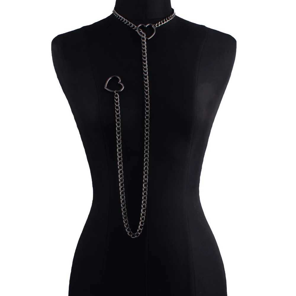 Heart shaped sliding chain necklace suitable for womens punk rock long chain necklace adjustable Gothic jewelry gift W250318