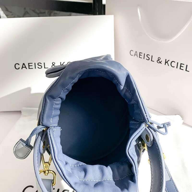 Fashion Rabbit Ears Textured Leather Gradient Blue Bucket Women's Handbag Lady Purse Female Shoulder Messenger Bag
