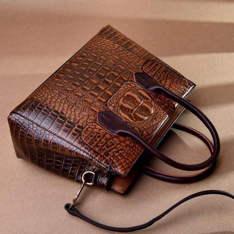 Hot Genuine Leather Shoulder Female Vintage Crocodile Large Totes Crossbody Bag Handbag Women Bags Designer