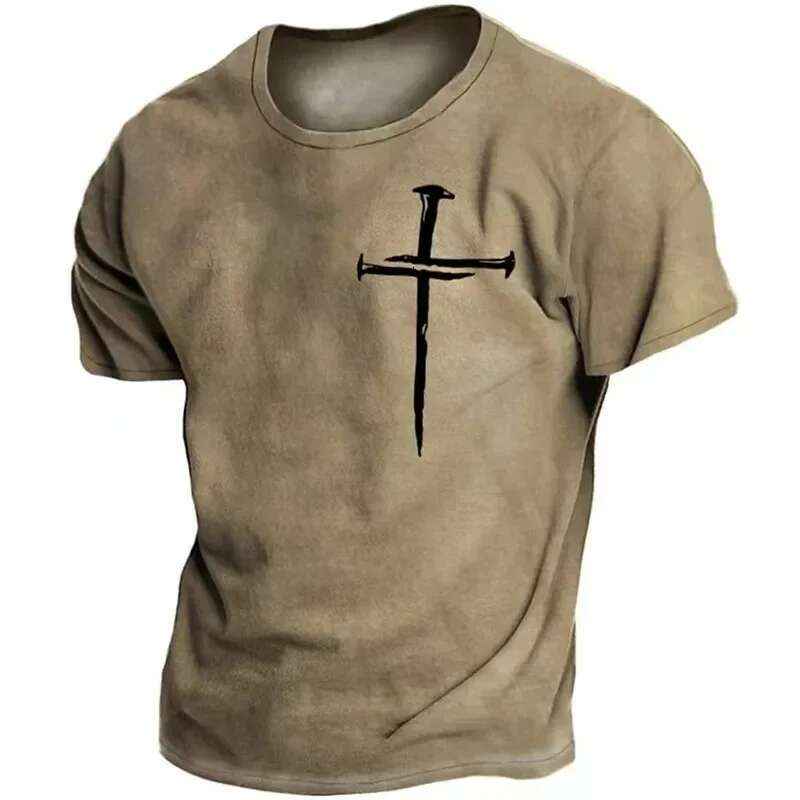Retro Christian T-shirt with Jesus 3D print casual short sleeved oversized cross top T-shirt for summer fashion streetwear men's T-shirt