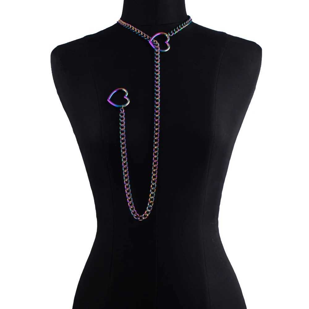 Heart shaped sliding chain necklace suitable for womens punk rock long chain necklace adjustable Gothic jewelry gift W250318