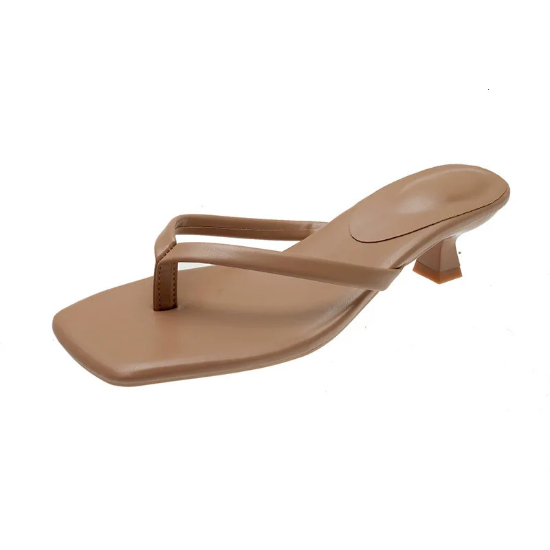 2025 Selling High Quality Solid Color Square Toe Summer Ladies Slippers Low Heel Comfortable Womens Shoes Thick Heel 250317