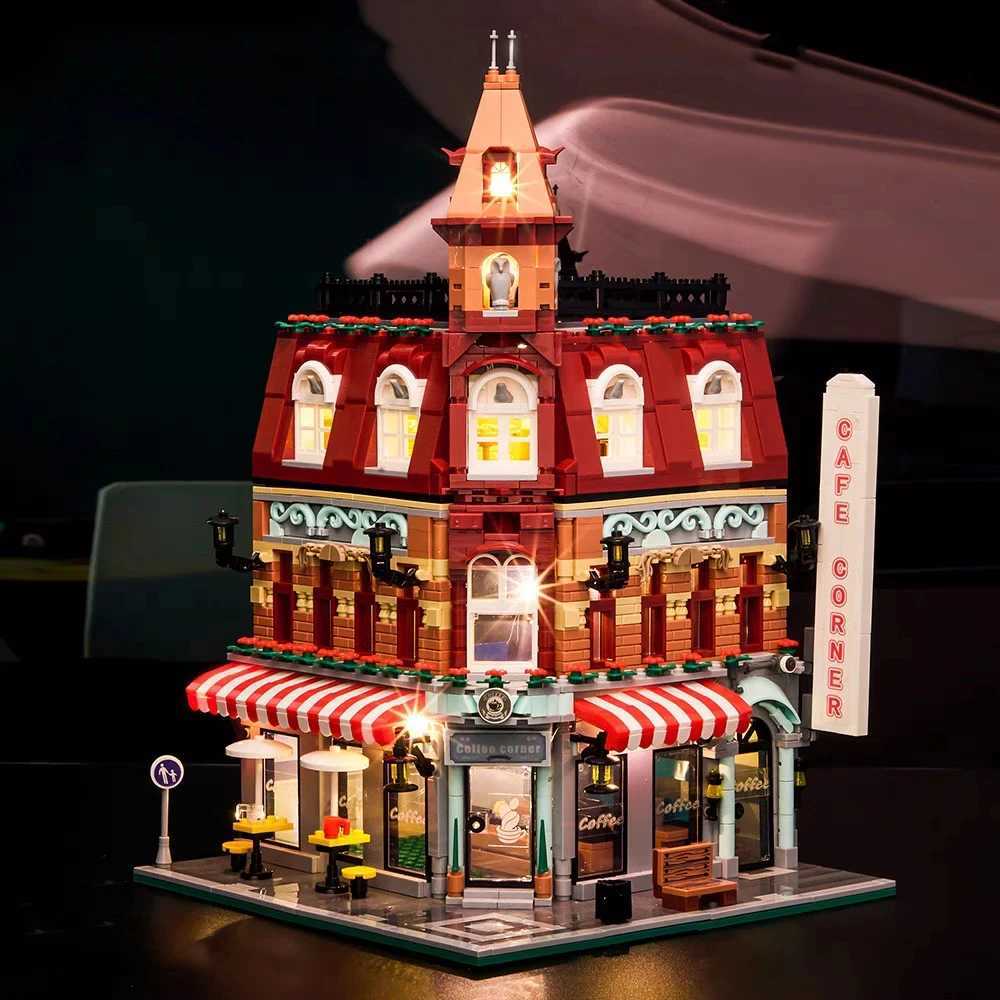 Creative Corner Coffee Ci Street View Architecture Block Store Model Coffee Shop Miniature Brick Toy Gift Children Girls AdultsXJ250318