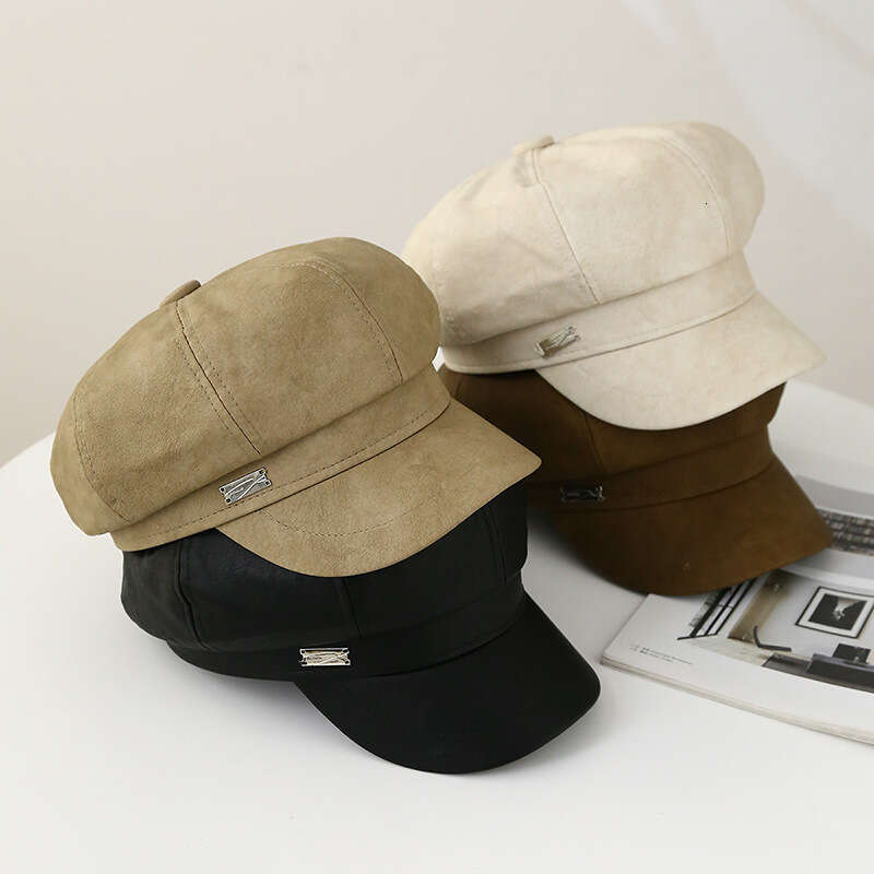 Women's autumn and winter leather octagonal women's Korean version three-dimensional hat, fashionable newsboy hat