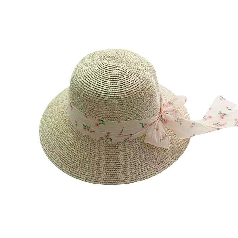 Seaside vacation beach bow straw hat tide summer large eave sunshade small wer ribbon