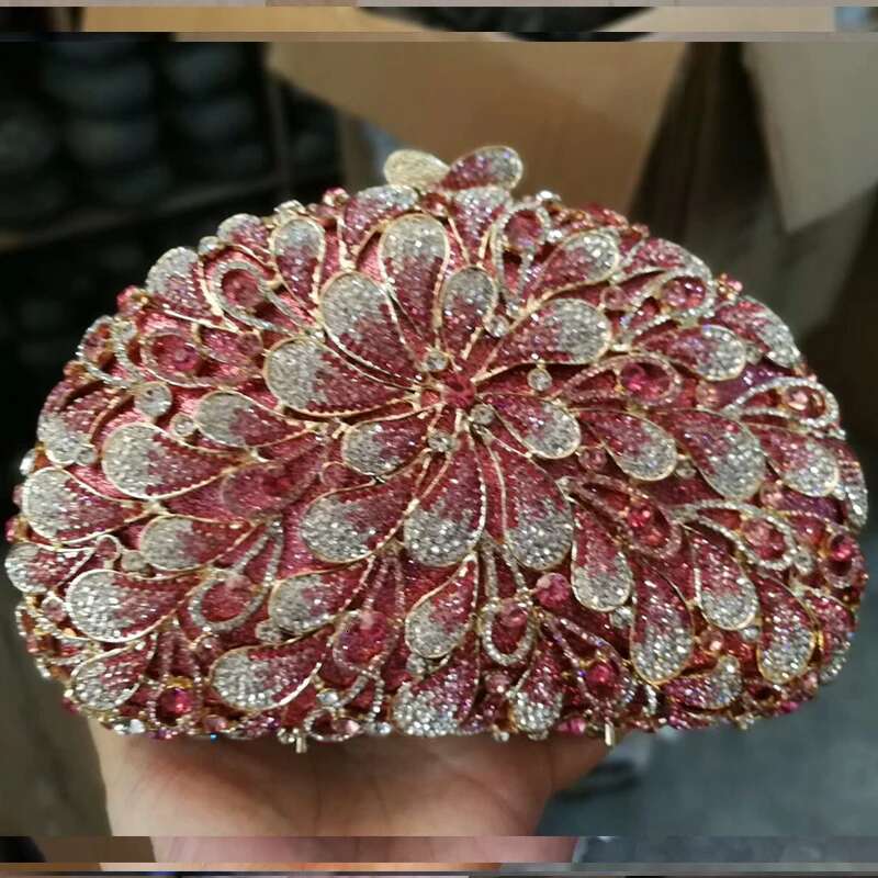 XIYUAN Green/Pink Rhies Clutch Purse Bridal Handbag Stones Evening Bags Wedding Party Crystal Clutches Lady Minaudiere Bag