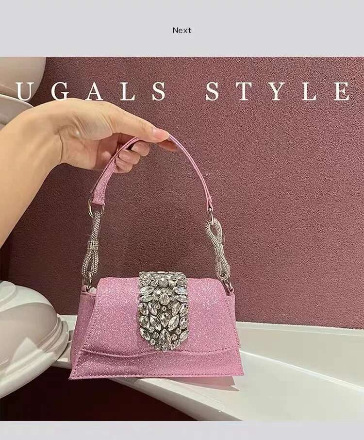 Satin Square Women's Handbag Crystal Shiny Dias Evening Wedding Party Clutch Purse Shoulder Messenger Bag