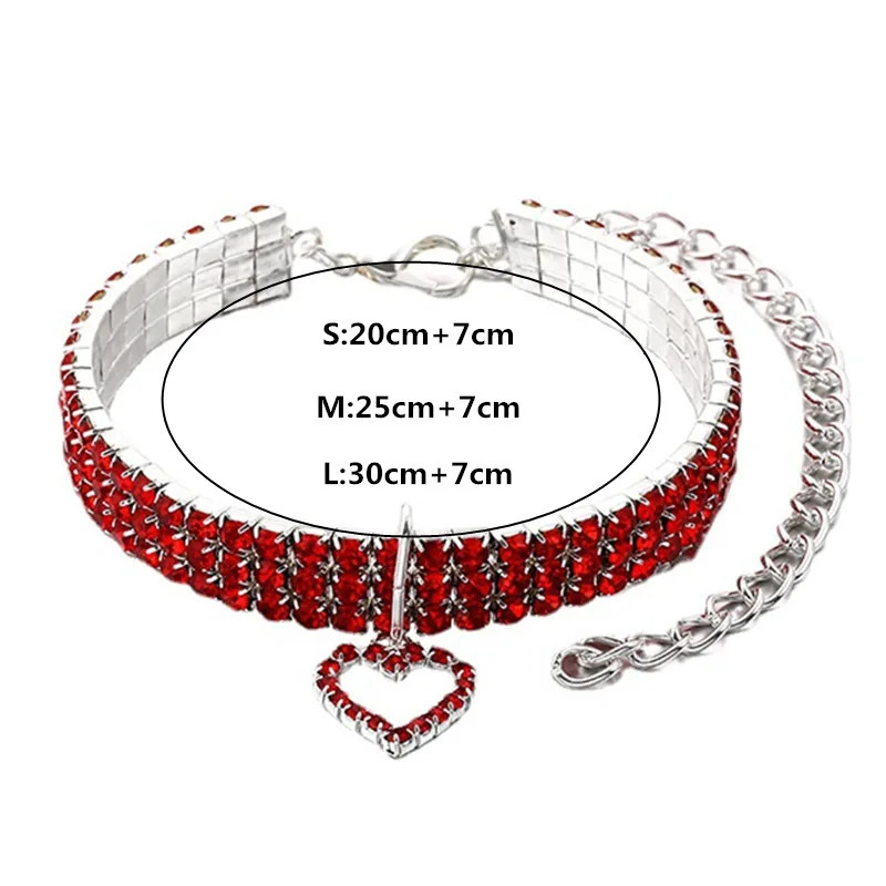 cat and dog collar with three rows of elastic rhinestones pet love decoration necklace puppy kitten supplies 250318