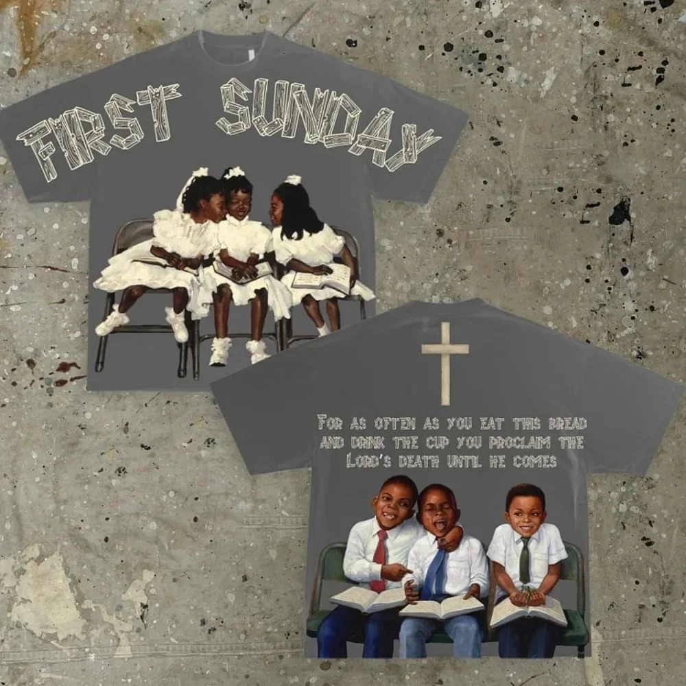 Vintage Children First Sunday Cotton T-Shirt Men Y2K Short Sleeves Vintage Oversize Tshirt Streetwear Women Tops 250317