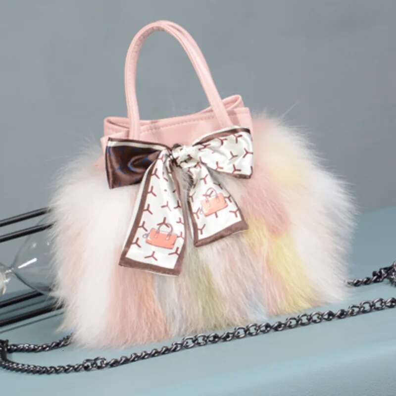 Fox Winter Women Female Fashion Chain Shoulder Real Purse Natural Fur Hand Bags Evening Party Bag