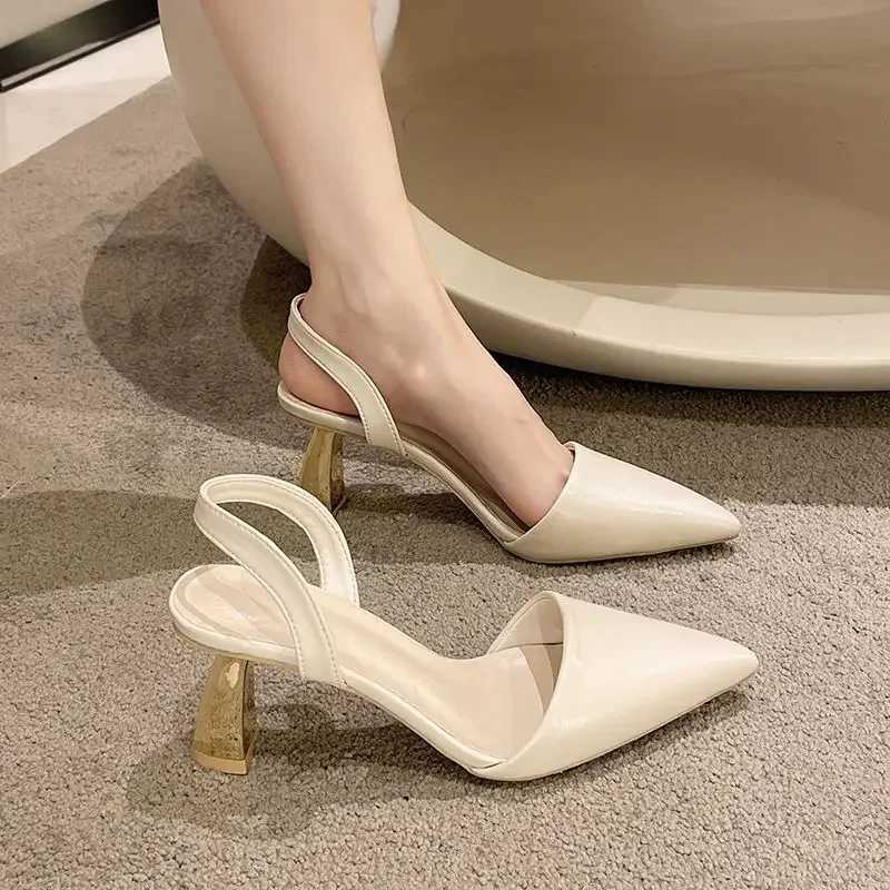 High H Leather Shoes Thin Summer 2024 Pointed Toe Wens Shoes Beige Sandals for Wan Off Work Outdoor Cfort Vip F Y250317