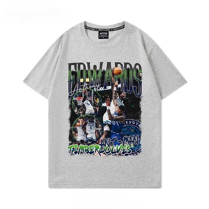 Famous basketball player Edwards printed cotton T-shirt mens graphic T-shirt top oversized short sLeeved high-qualityXJ250318