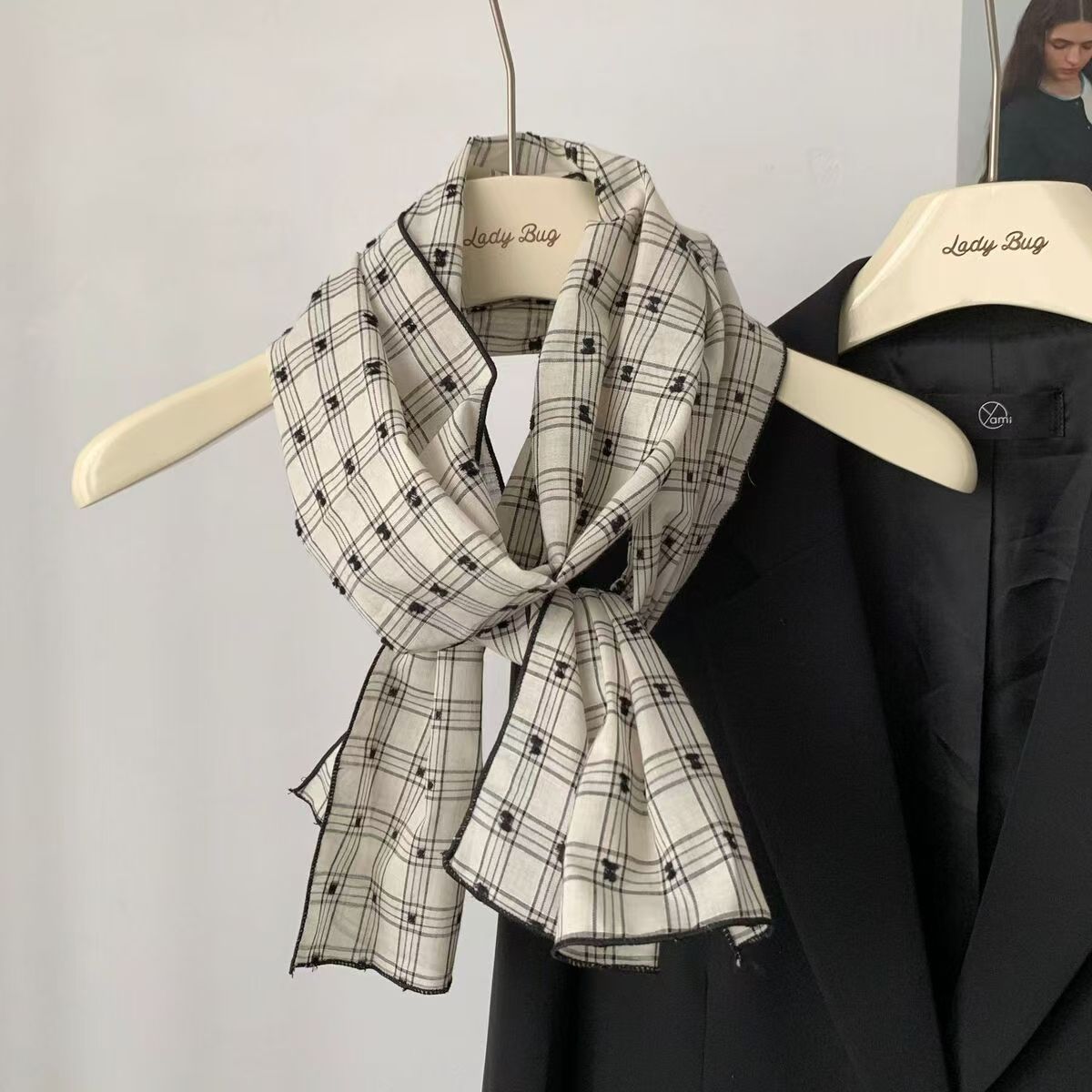 T306 Spring and Autumn Korean Japanese Small Scarf Cotton and Linen Scarf Women's Thin Versatile Narrow Slim Strip Decorative Silk Scarf
