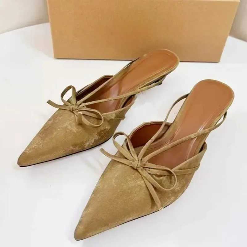 2025 Spring Luxury Design Bra Low Heel Pump Elegant Bow Decoration Strap Sexy Point Toe Womens Mes Shoes Y250317
