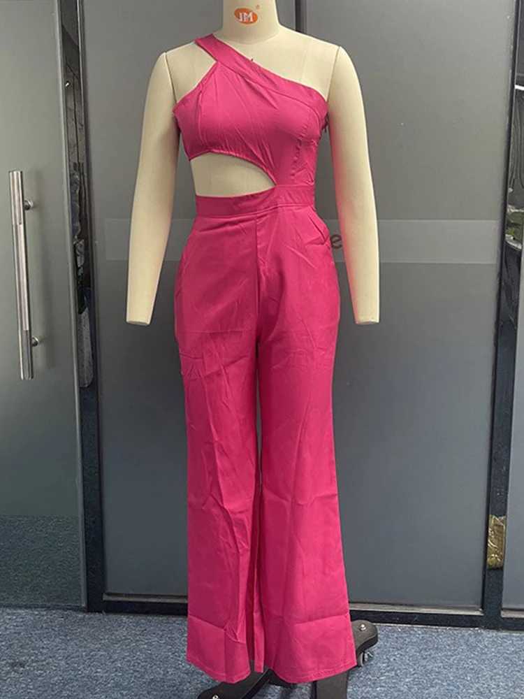 D rauuing red jumpsuit womens Sveless 2023 fashionable summer jumpsuit womens shoulder tight straight pants womens casual X250318