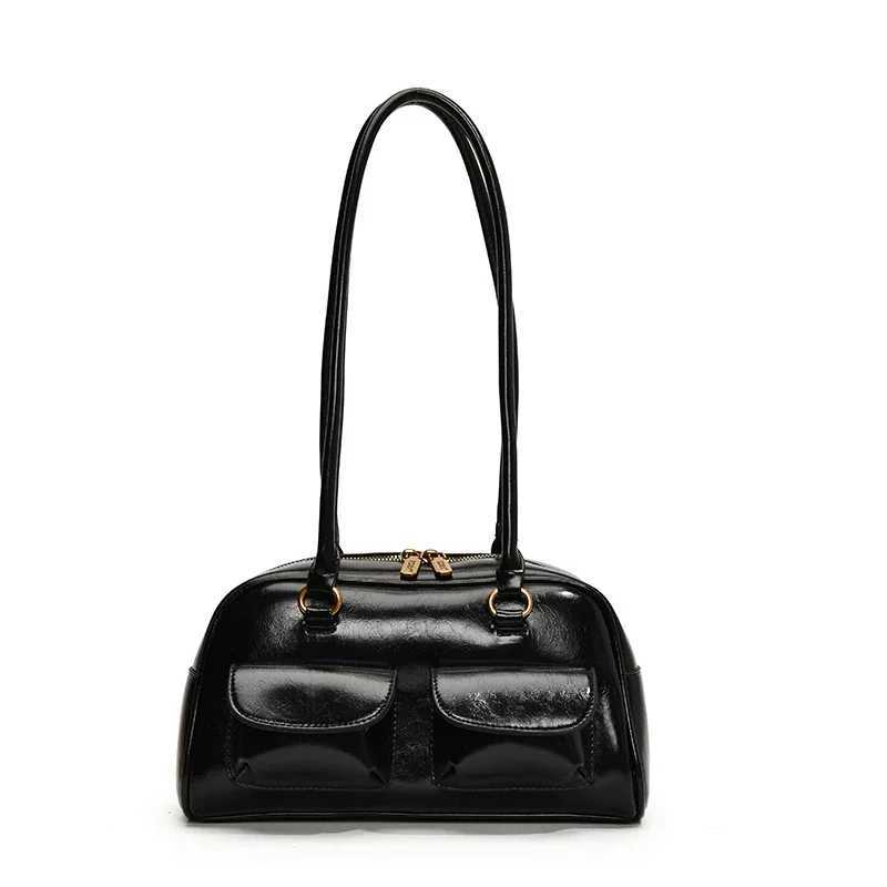 LEFTSIDE Small PU Leather Double Pockets Underarm Bags for Wen 2024 Winter Y2K New Korean Women Shoder Tote Bag Handbags Y250318