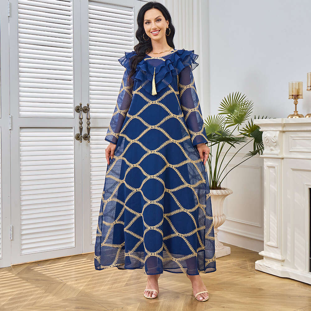 Mt224 Muslim Ethnic Clothing New Embroidered Tassel Pendant Women's Arab Long Sleeved Dress