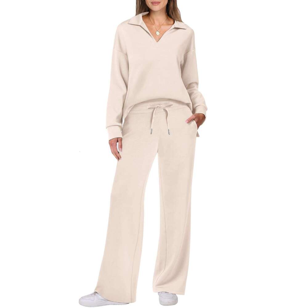European and American Autumn/Winter Women's Long Sleeve Drawstring Solid Color Commuter Pants Set for Women 2025 New Casual Versatile Fashion Clo