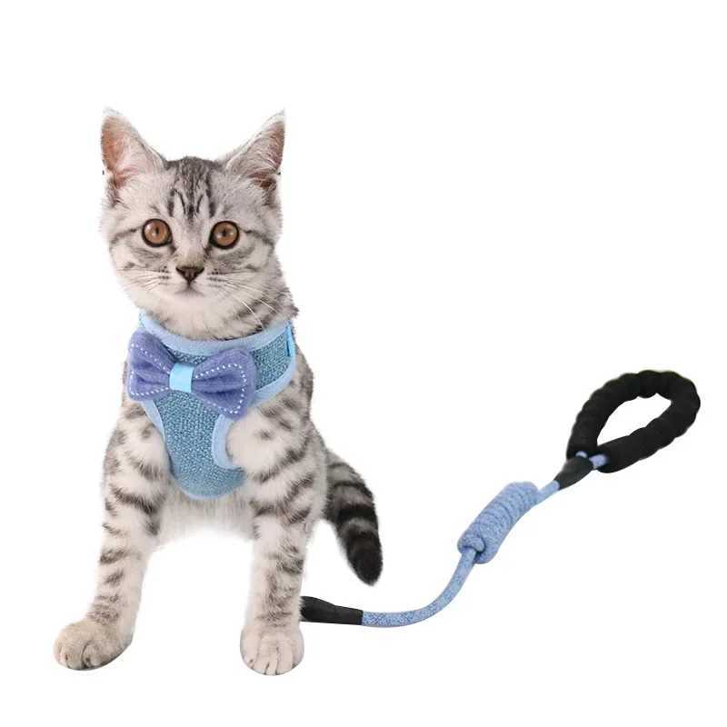 Bow Cat Strap and Belt Set Adjustable Dog Strap Cat Lead Belt Clothing Vest Nylon Mesh Cat Collar Cat AccessoriesT250318