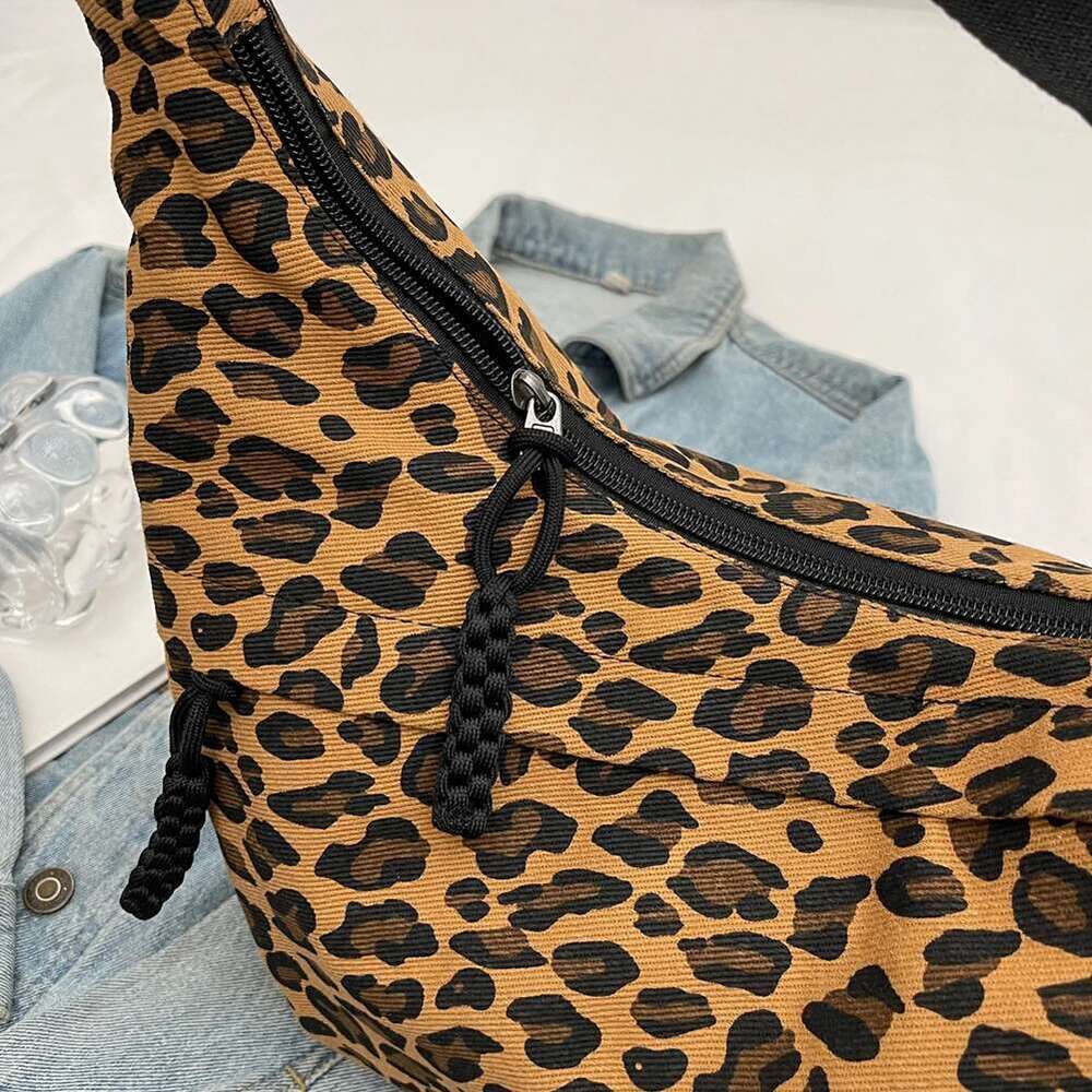 Dumpg Women Stylish Multi-pockets Leopard Print Hobo Sg Adjustable Strap Crescent Crossbody Outdoor Travel Bag