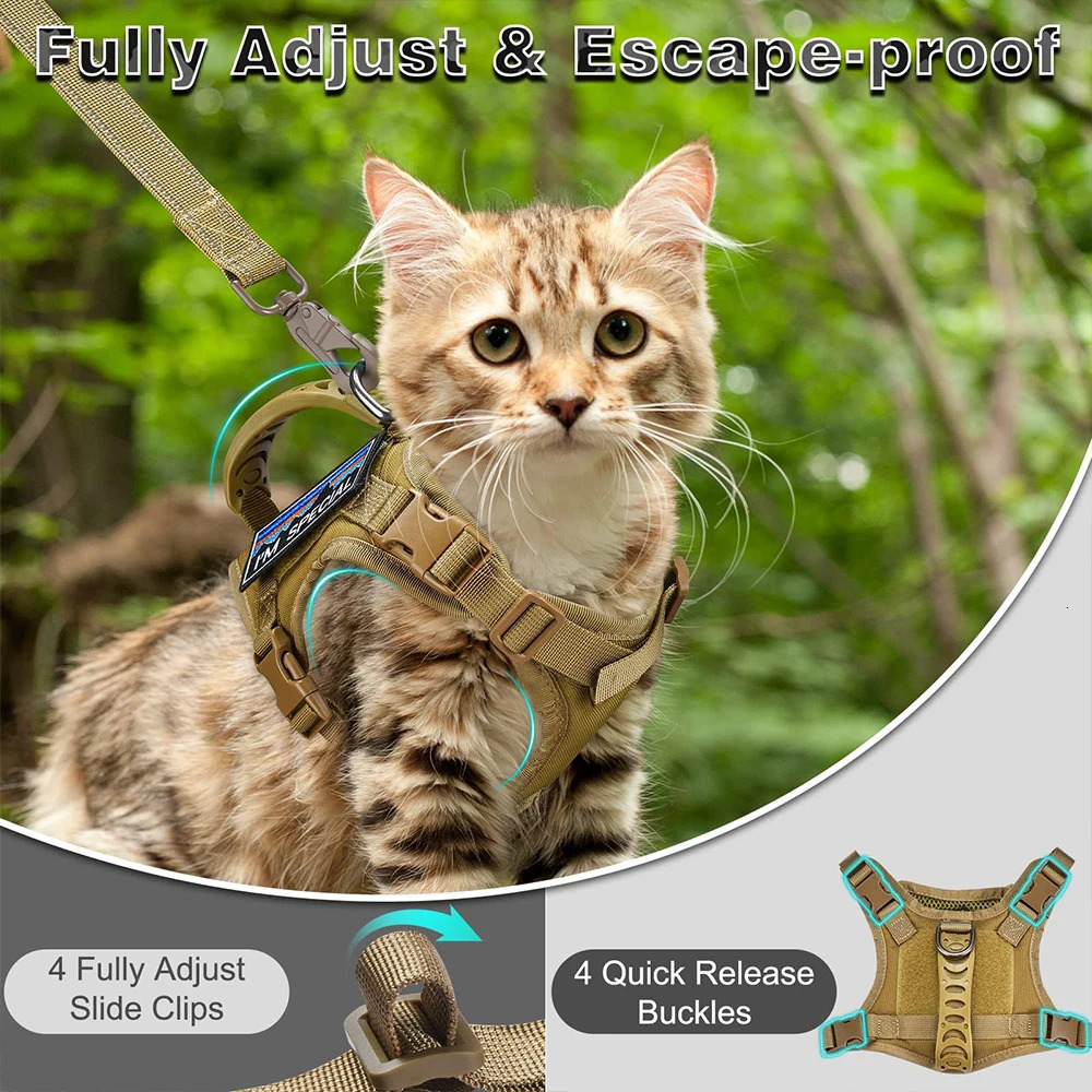 Tactical cat harness for hiking escape adjustable pet vest with soft mesh and control handle suitable large cats small dogs 250318