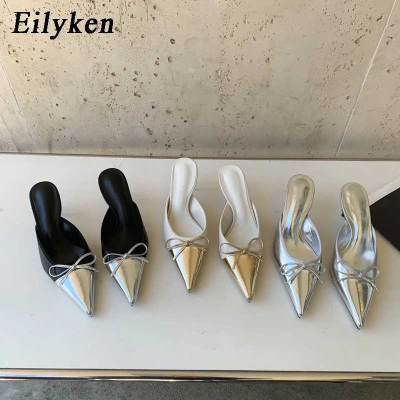 Equal 2025 Spring New Pointed Toe Win Slipper Fi-knot Shallow Slip Ladies Knife Shoes Thin High Slides Y250317