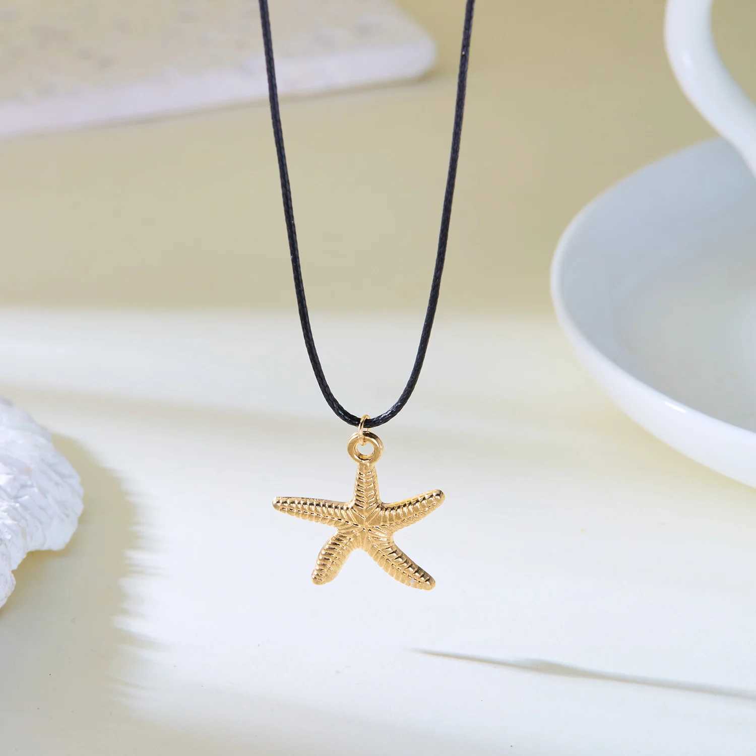 Fashion Simple Ocean series playful leather chain necklace mens metal starfish shell pendant necklace jewelry W250318