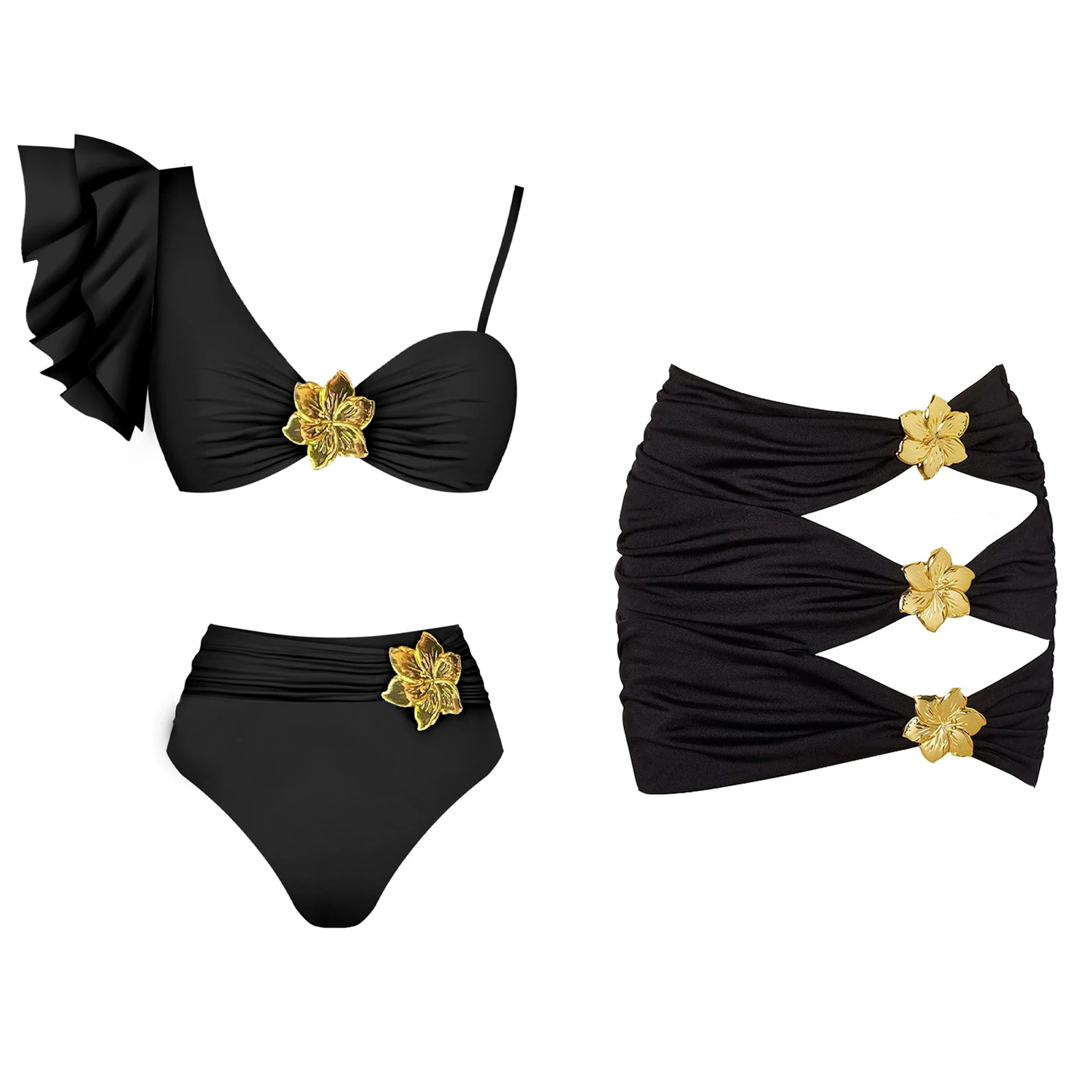 V Neck Bikini Women Ruffle Swimsuit Red Bikini Set Halter Swimwear High Leg biquini High Waist Beach Wear Swim 250318