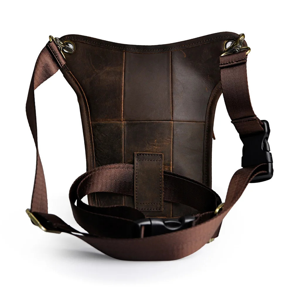 Crazy Horse Leather men Multi-function Small Messenger Bag Fashion Travel Belt Waist Pack Drop Leg Bag Pouch Male 211-4-d 250314