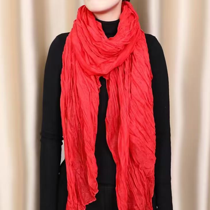 T309 Spring and Autumn new silk scarf for women all-match solid color shawl dual-purpose long gauze beach towel cotton and linen thin scarf