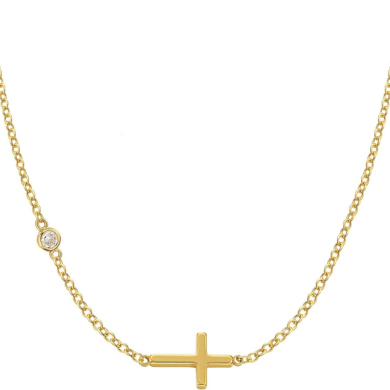 New Y-shaped necklace, women's zircon side cross collarbone chain, simple and versatile accessory