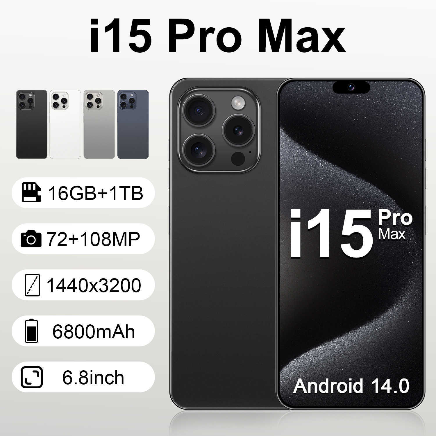 Smartphone Phones New i15 Pro Max smartphone 6.8-inch screen and 16GB Android 8.1 smartphone z250319