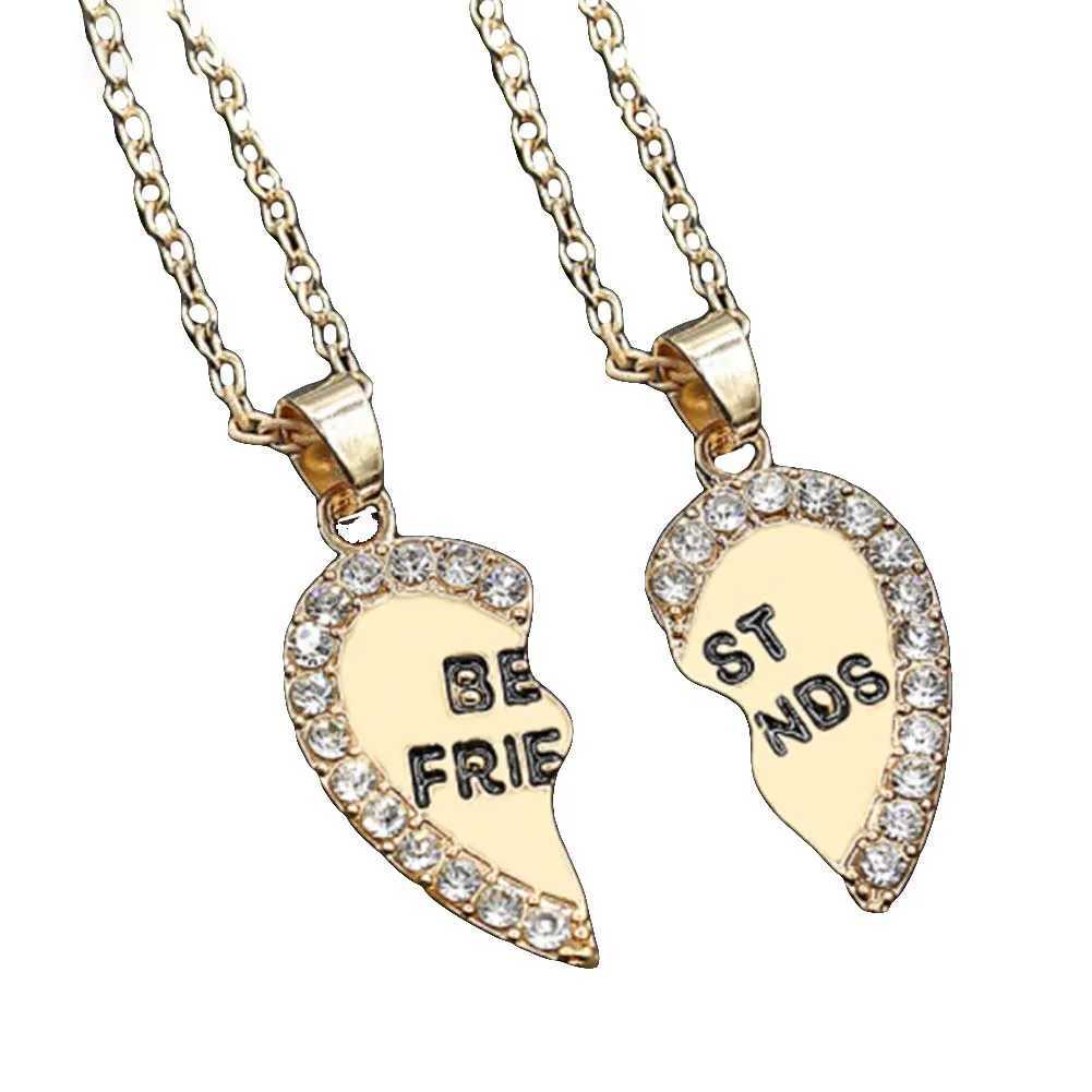 New 1 pair of heart-shaped rhinestone pendant best friend necklace friendship gift W250318
