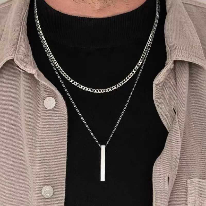 KunJoe 2pcs/set Stainless Steel Metal Rivet Pendant Thin Snake Chain Necklace for Men Punk Silver Color Cuban Link Chain Choker W250318