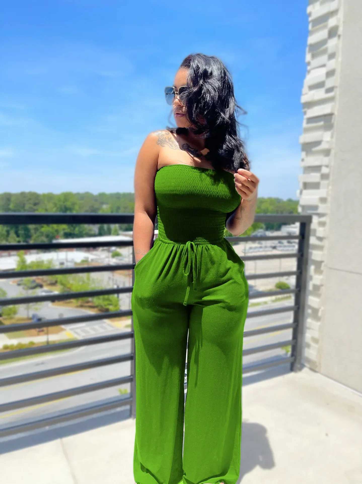 Summer sexy tube top wide leg jumpsuit for women fashionable and casual loose jumpsuit for women X250318