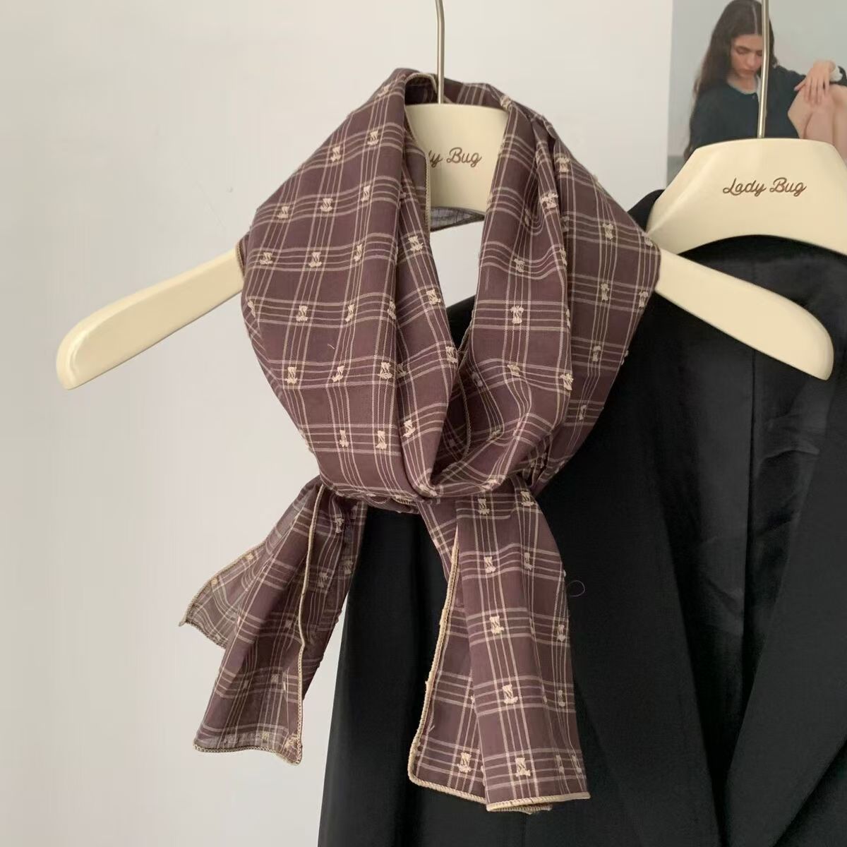 T306 Spring and Autumn Korean Japanese Small Scarf Cotton and Linen Scarf Women's Thin Versatile Narrow Slim Strip Decorative Silk Scarf