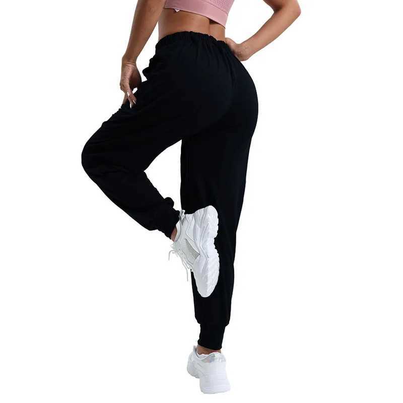 Womens casual running pants solid color high waisted drawstring running pants sports and fitness casual pants W250318