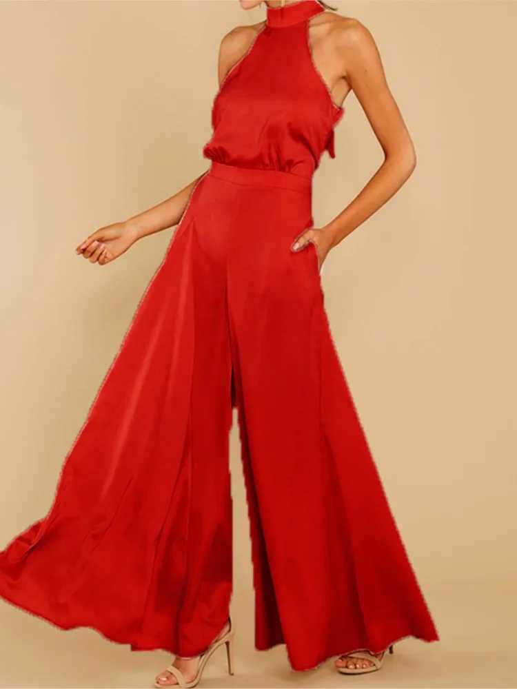 Spring and summer womens new sexy strapless high waisted jumpsuit wide leg pants womens casual and comfortable jumpsuit X250318