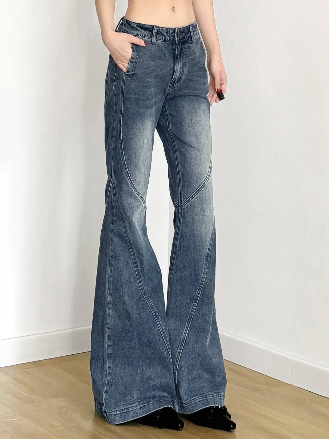 IAMSURE Y2K Casual Slim Pockets Jeans Flare Pants Basic Low Waisted Boot Cut Women Spring Autumn Streetwear Ladies 250317
