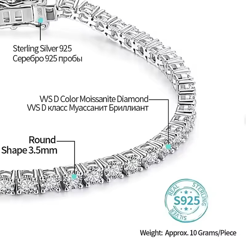 Pass Diamond Tester Moissanite Necklace 925 Silver Diamond Chain Vvs Moissanite Tennis Chain for Men