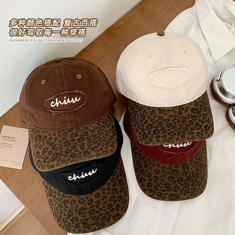 American style spicy girl leopard print baseball cap for women in summer, versatile sun protection, color blocking, big head circumference, face enhan