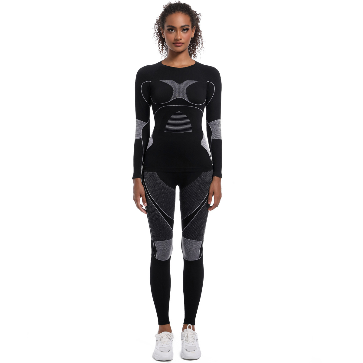 tracksuit New seamless tight fitting high elasticity long sleeved ski shapewear set, sports running cycling yoga suit for women leggings
