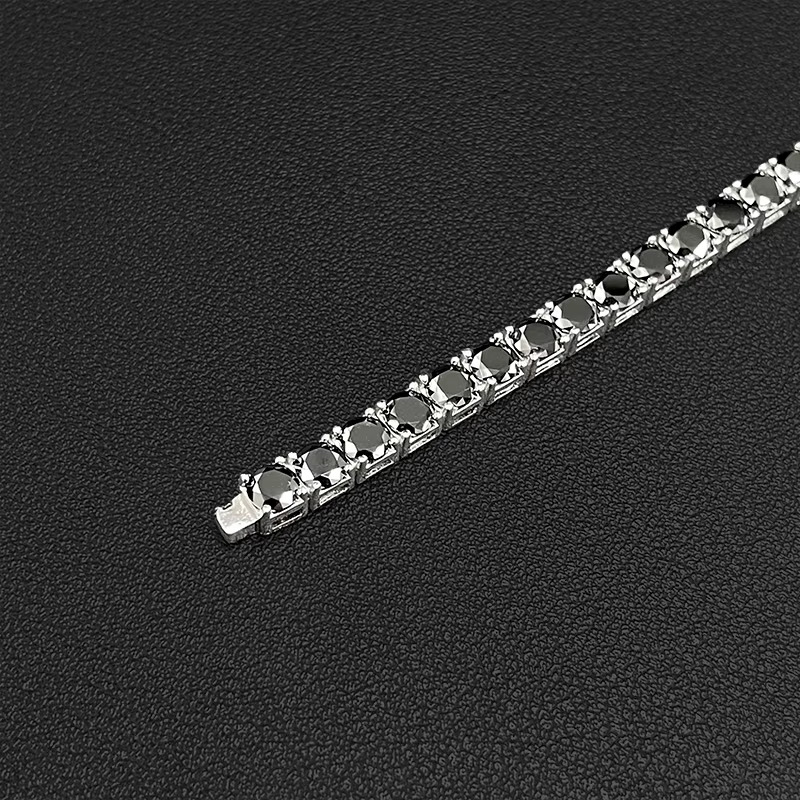 925 Silver White Gold Plating 5mm Black Moissanite Diamond Tennis Chain 7inches Prong Setting Tennis Chain