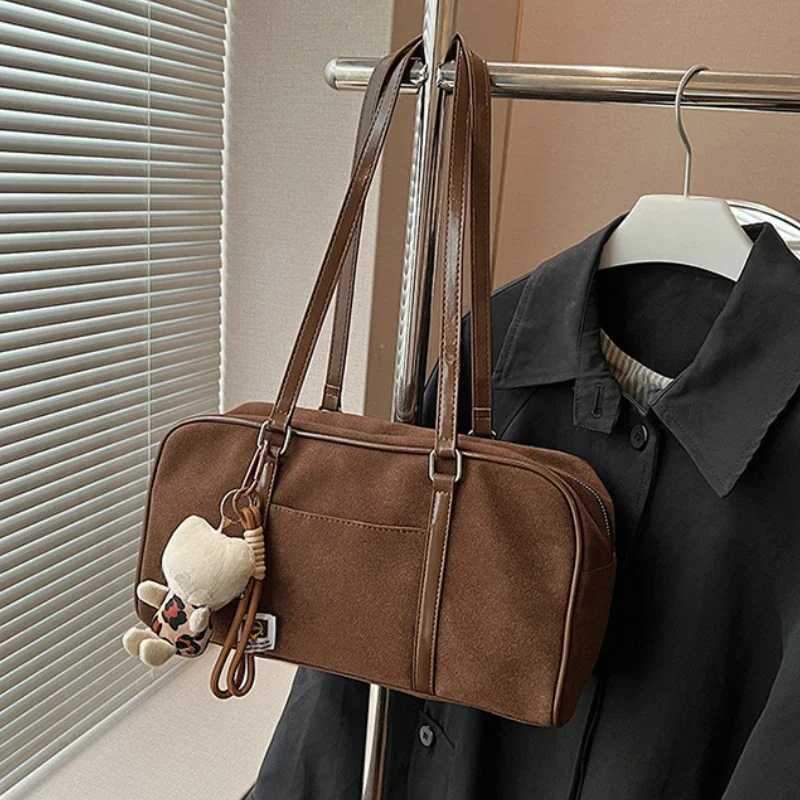 Casual Large Capacity Suede Bag Women 2025 New Autumn and Winter Retro Brown Commuter Shoulder Bag Pillow Bag Purses and Handbags Y250603