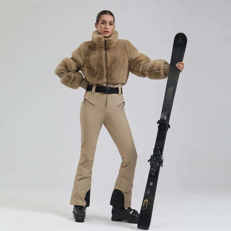 Tight Dress GSOU SNOW Womens Ski Suits One Piece Snowsuit Snowboard Faux Fur Slim Jumpsuit Overall Insulated Windproof Outdoor Winter