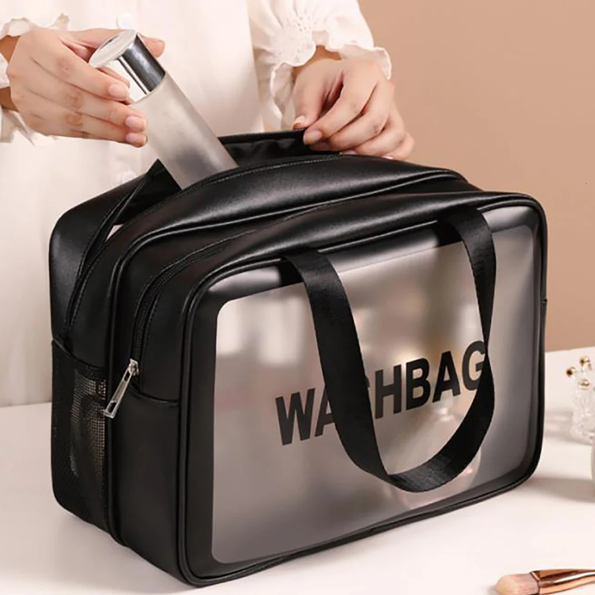 Travel Origanizer Large Transparent Dry Wet Separation Makeup Bag for Traveling and Home 250314