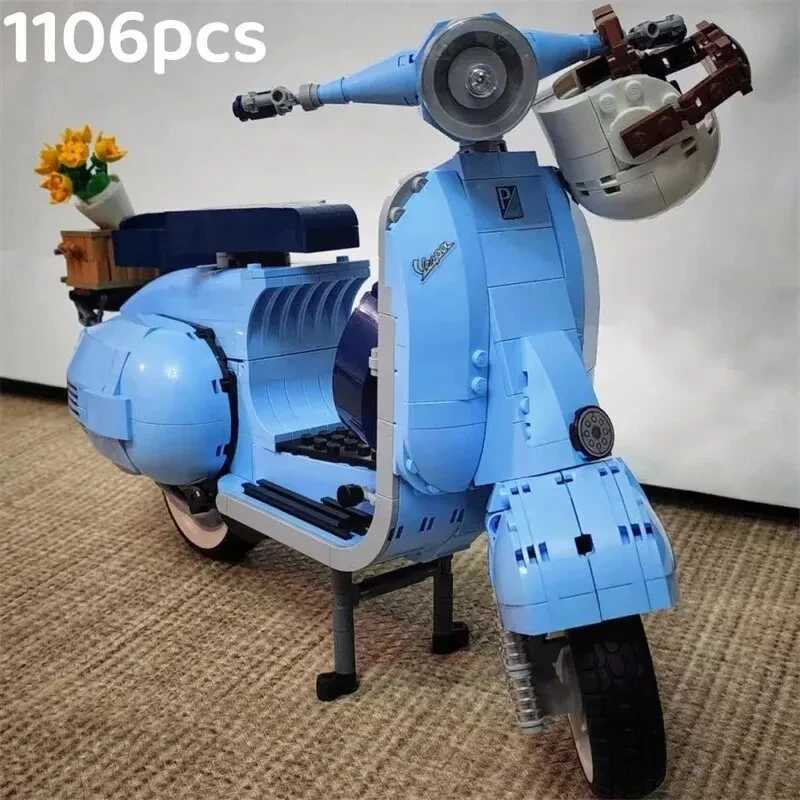 2024 Technology Roman Holiday Vespas 125 Motorcycle Building Blocks City MOTO Model Building Blocks MOC 10298 Assembled Toys Children and Boys Gifts W